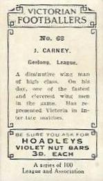 1933 Hoadley's Victorian Footballers #68 Jack Carney Back